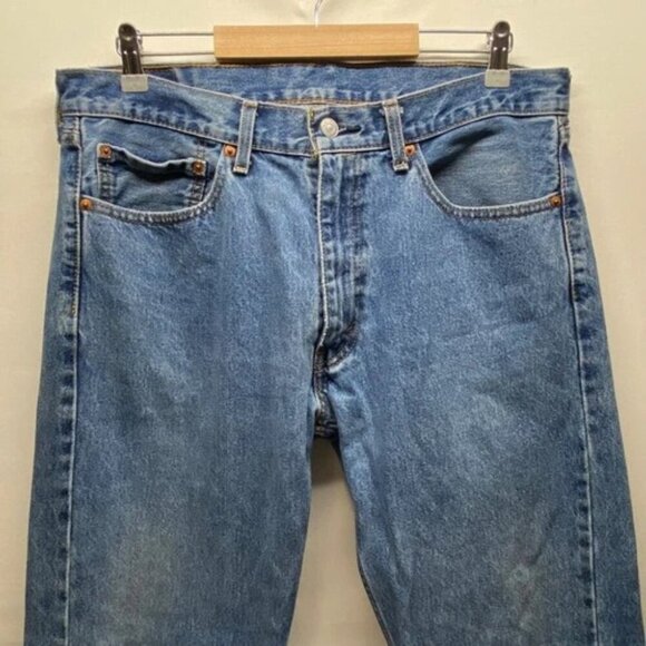 Levi's 505 Men's Blue Jeans 36x32 LEVI Strauss Reg Fit Straight Med. Wash Denim - Picture 2 of 13